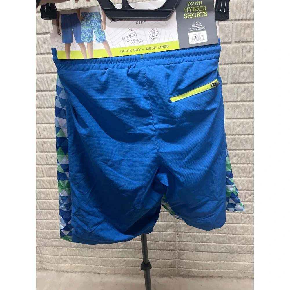 Eddie Bauer Kids 2 Pack Youth Hybrid Shorts Blue Green Geometric L 14/16 NWT